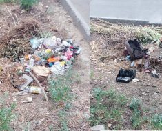 По ул. Казахстанская на пересечении ул.Толебаева  за бордюрами лежит мусор и портит весь вид.